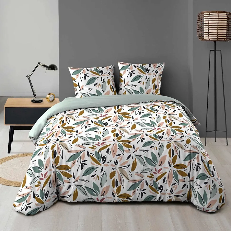 Housse de couette 240x220 + 2 taies imprimées feuillages