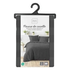 Housse de couette 240x220 + 2 taies Cléo Anthracite microfibre