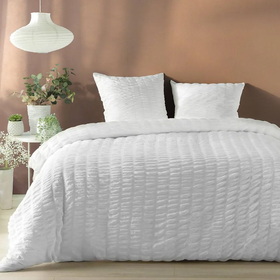 Housse de couette 240x220 + 2 taies plissée blanche