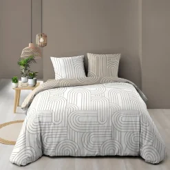 Housse de couette 240x220 + 2 taies GEOMETRIQUE 100% coton 57fils
