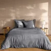 Housse de couette 240x220 + 2 taies anthracite finition flanelle