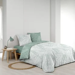 Housse de couette 240x220 + 2 taies CASSIA sauge 100% coton