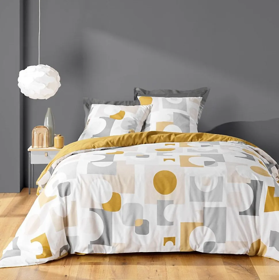 Housse de couette 240x220 + 2 taies GEOMELO ocre