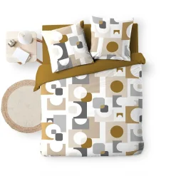 Housse de couette 240x220 + 2 taies GEOMELO ocre