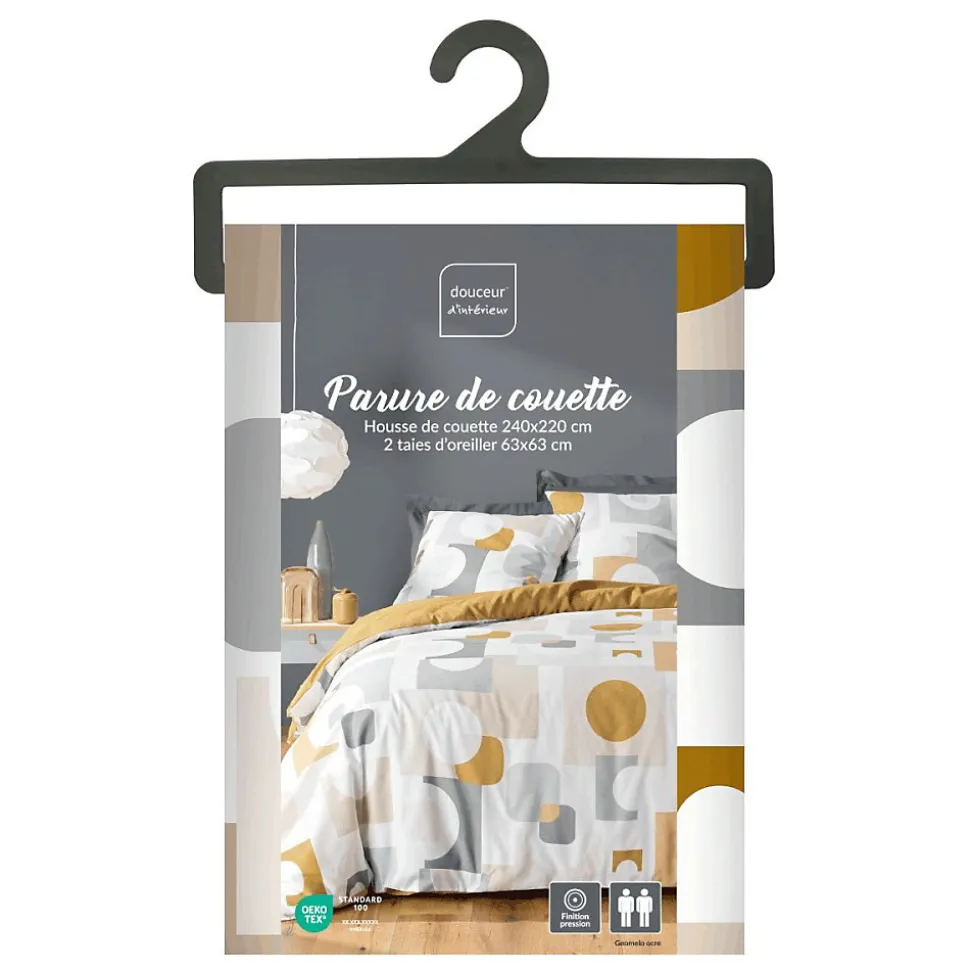 Housse de couette 240x220 + 2 taies GEOMELO ocre