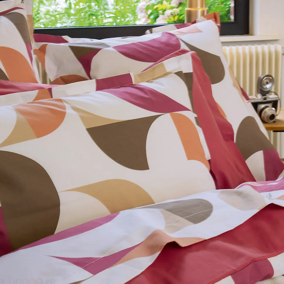 Housse de couette 300x240 cm en 100% percale MODULO blanc acajou