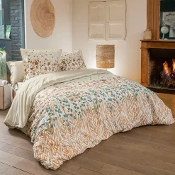 Housse de couette 280x240 cm en coton ÉVASION pêche écru