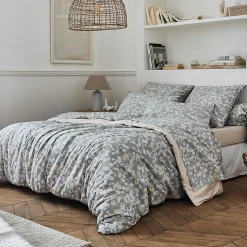 Housse de couette 260x240 cm en percale coton LISON gris