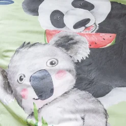 Housse de couette 140x200 cm en 100% percale de coton PANDA vert