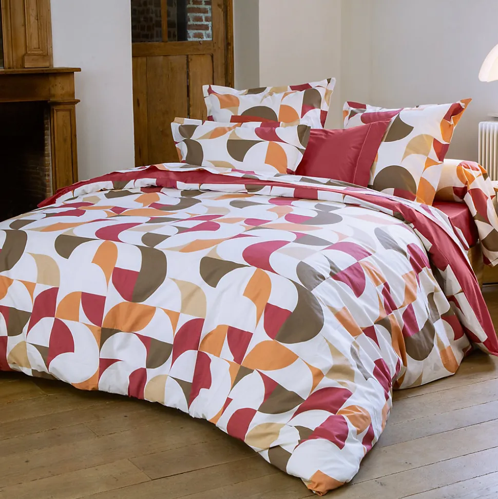 Housse de couette 200x200 cm en 100% percale MODULO blanc acajou