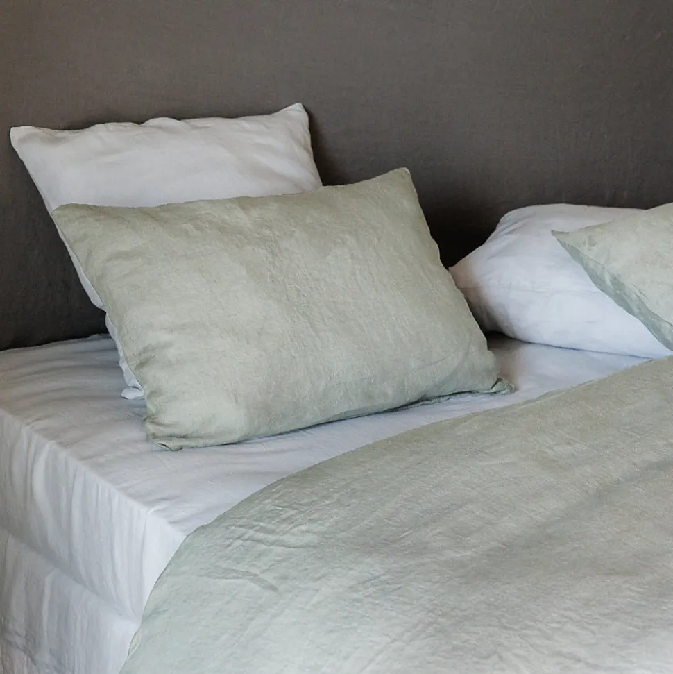 Housse de couette 260X240 cm lin lavé SONATE vert Lichen