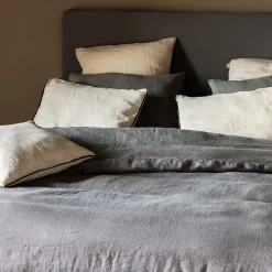 Housse de couette 260X240 cm lin lavé SONATE bleu Topaze