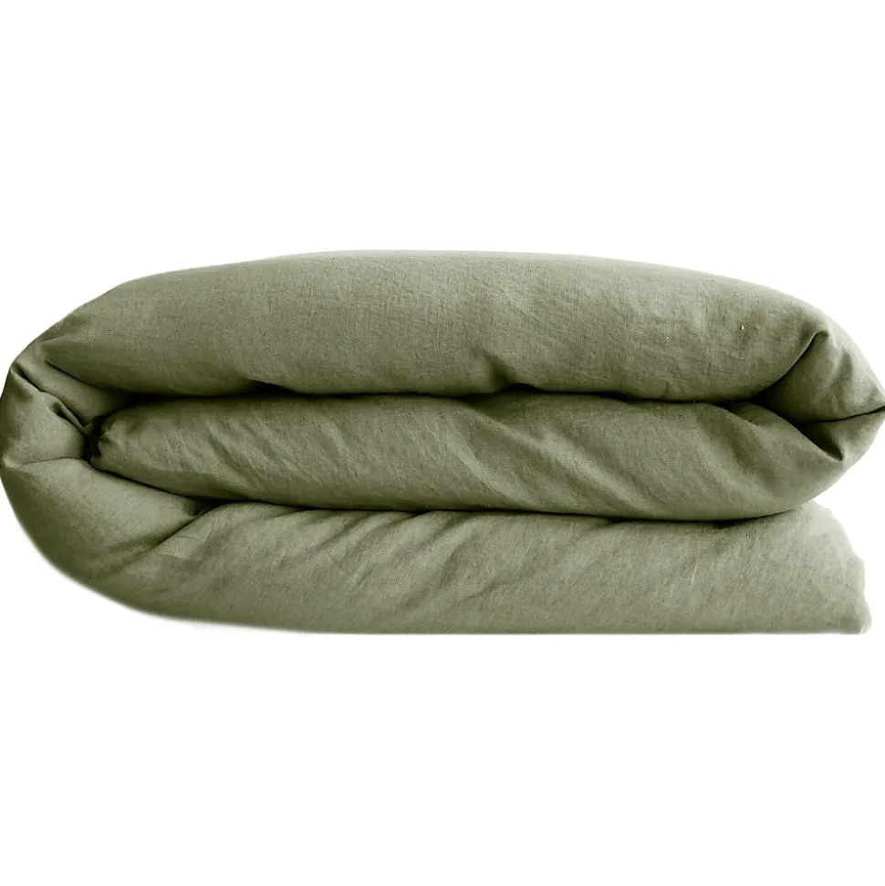 Housse de couette 260X240 cm lit queen size lin lavé SONATE vert Sauge