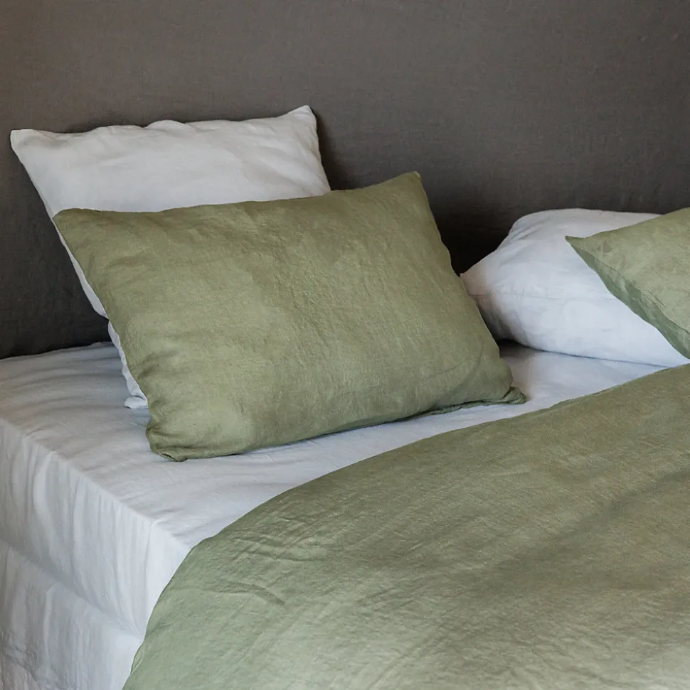 Housse de couette 260X240 cm lit queen size lin lavé SONATE vert Sauge