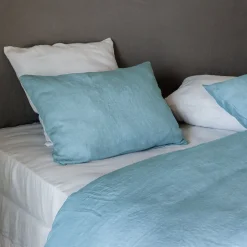 Housse de couette 200x200 cm lin lavé SONATE bleu Topaze