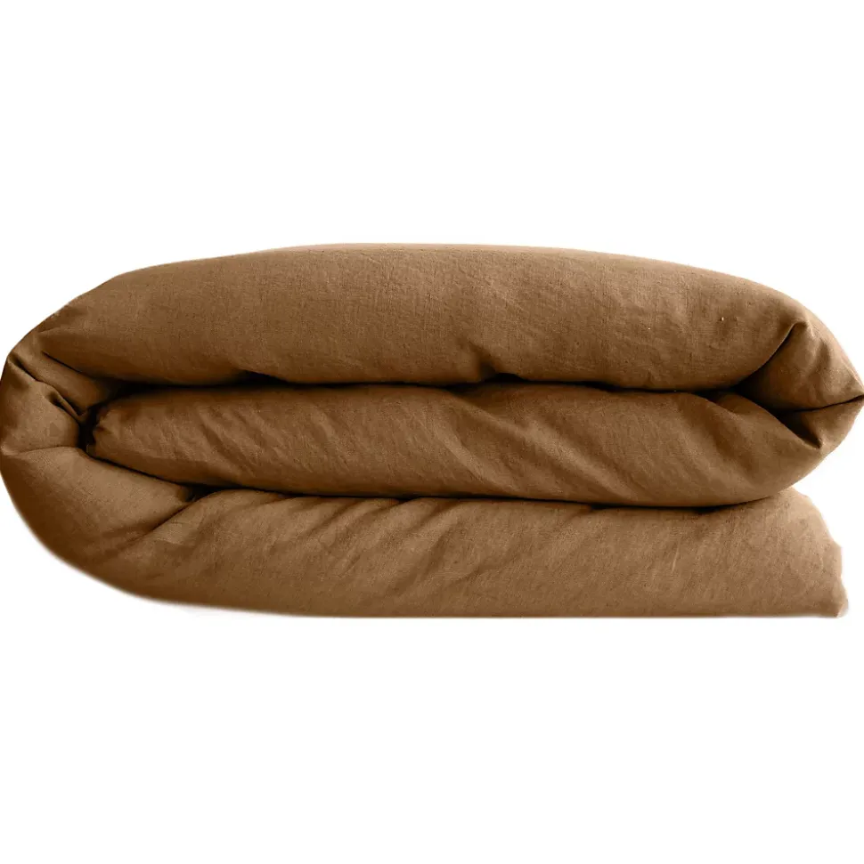 Housse de couette 260X240 cm lit lin lavé SONATE marron Cognac