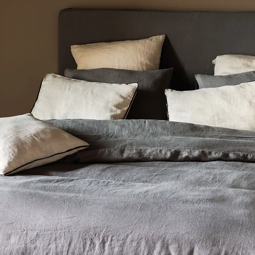 Housse de couette 260X240 cm lit lin lavé SONATE marron Cognac