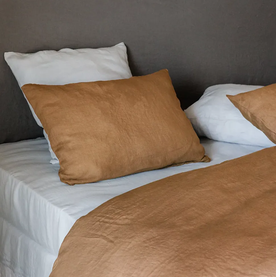 Housse de couette 260X240 cm lit lin lavé SONATE marron Cognac