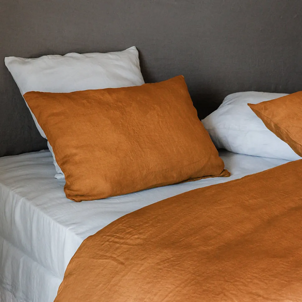 Housse de couette 260X240 cm lin lavé SONATE orange Terre cuite