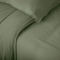 Housse de couette 260x240 cm mousseline de coton MILOS vert mousse