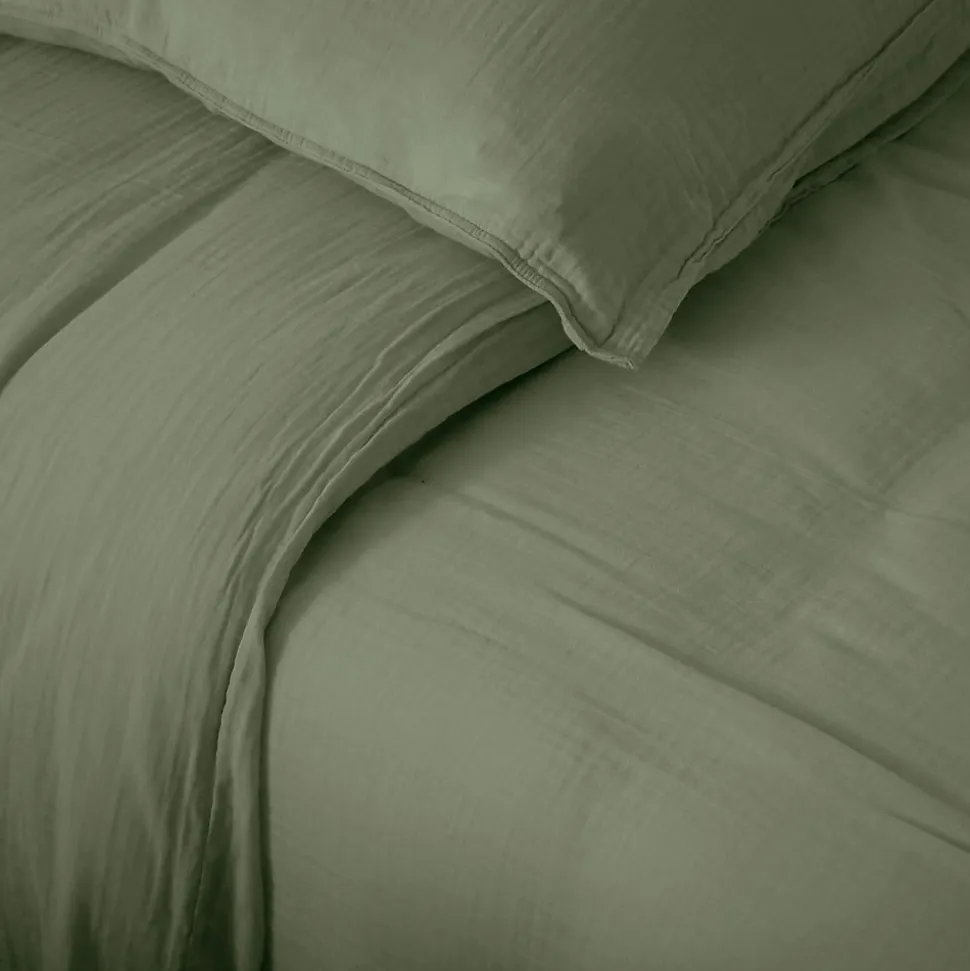 Housse de couette 260x240 cm mousseline de coton MILOS vert mousse