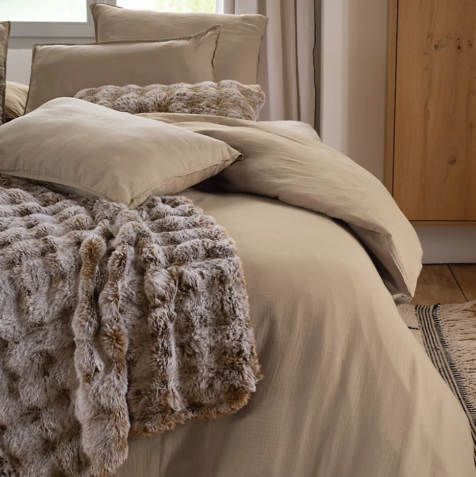 Housse de couette 260x240 cm mousseline de coton MILOS marron camel