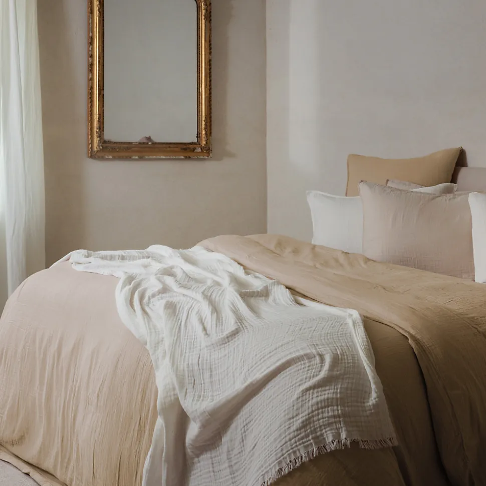 Housse de couette 260x240 cm mousseline de coton MILOS marron camel