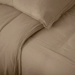 Housse de couette 260x240 cm mousseline de coton MILOS marron camel