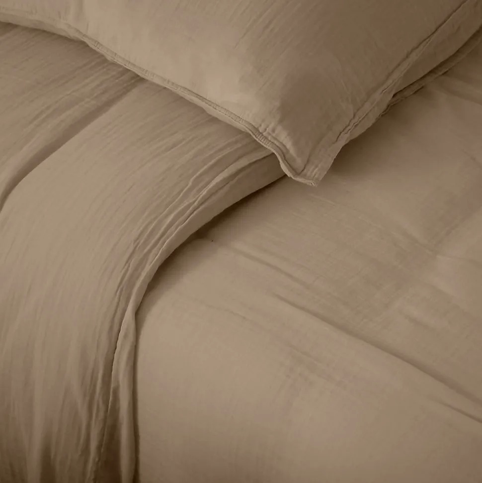 Housse de couette 260x240 cm mousseline de coton MILOS marron camel