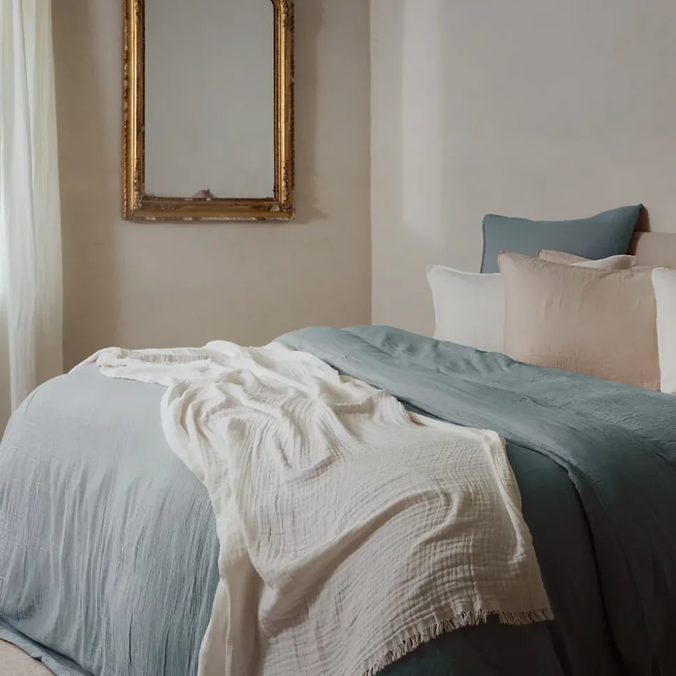 Housse de couette 260x240 cm mousseline de coton MILOS vert lichen