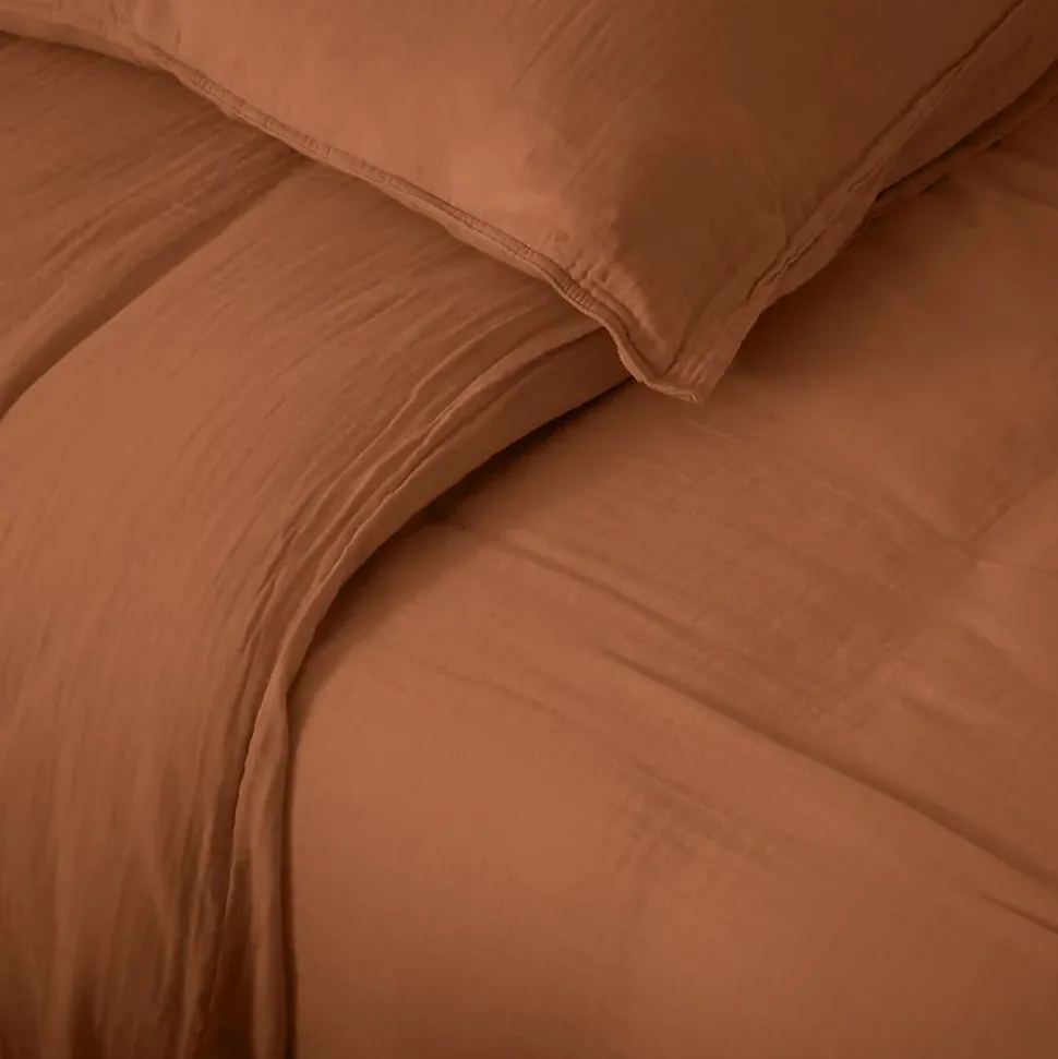 Housse de couette 240x220 cm mousseline de coton MILOS marron terre cuite