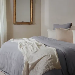 Housse de couette 260x240 cm mousseline de coton MILOS gris cendre
