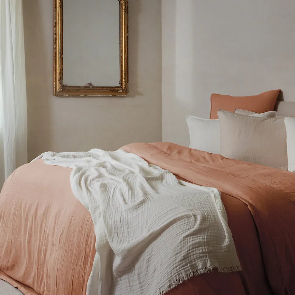 Housse de couette 240x220 cm mousseline de coton MILOS marron cognac