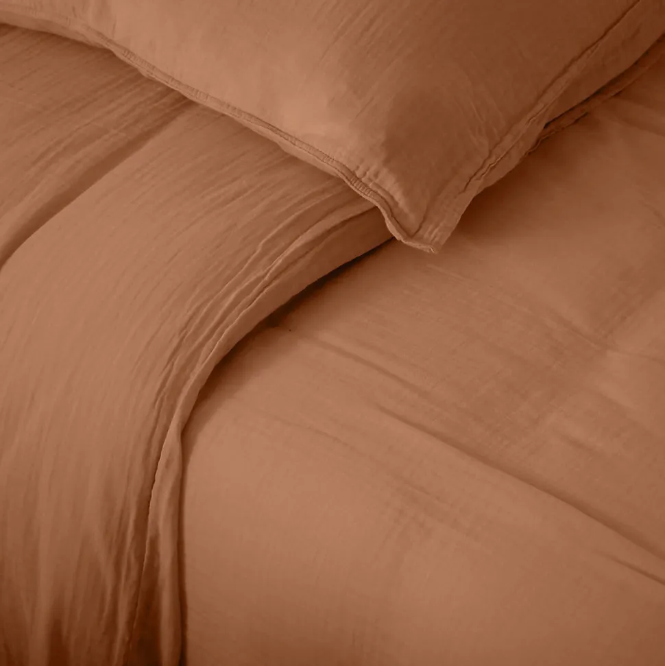 Housse de couette 240x220 cm mousseline de coton MILOS marron cognac
