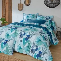 Housse de couette 300x240 cm percale de coton MOOREA PACIFIC bleu/vert