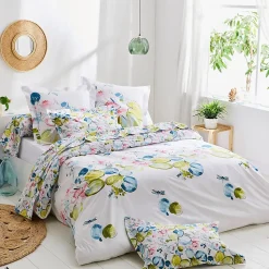 Housse de couette 200x200 cm percale coton NENUPHAR aqua