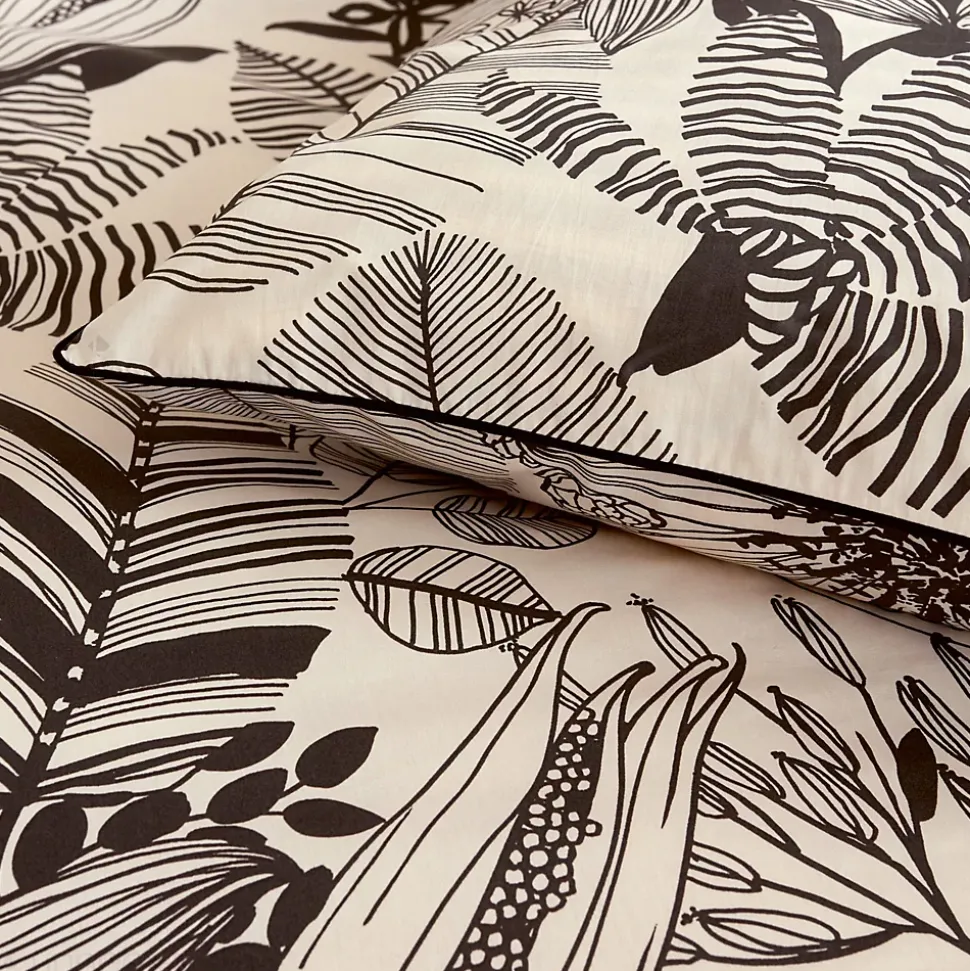 Housse de couette 300x240 cm percale de coton ALBA beige/noir