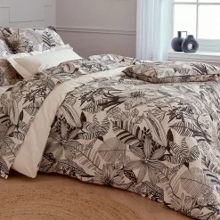 Housse de couette 300x240 cm percale de coton ALBA beige/noir