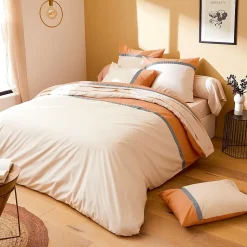 Housse de couette 260x240 cm percale coton MACASSAR Cognac