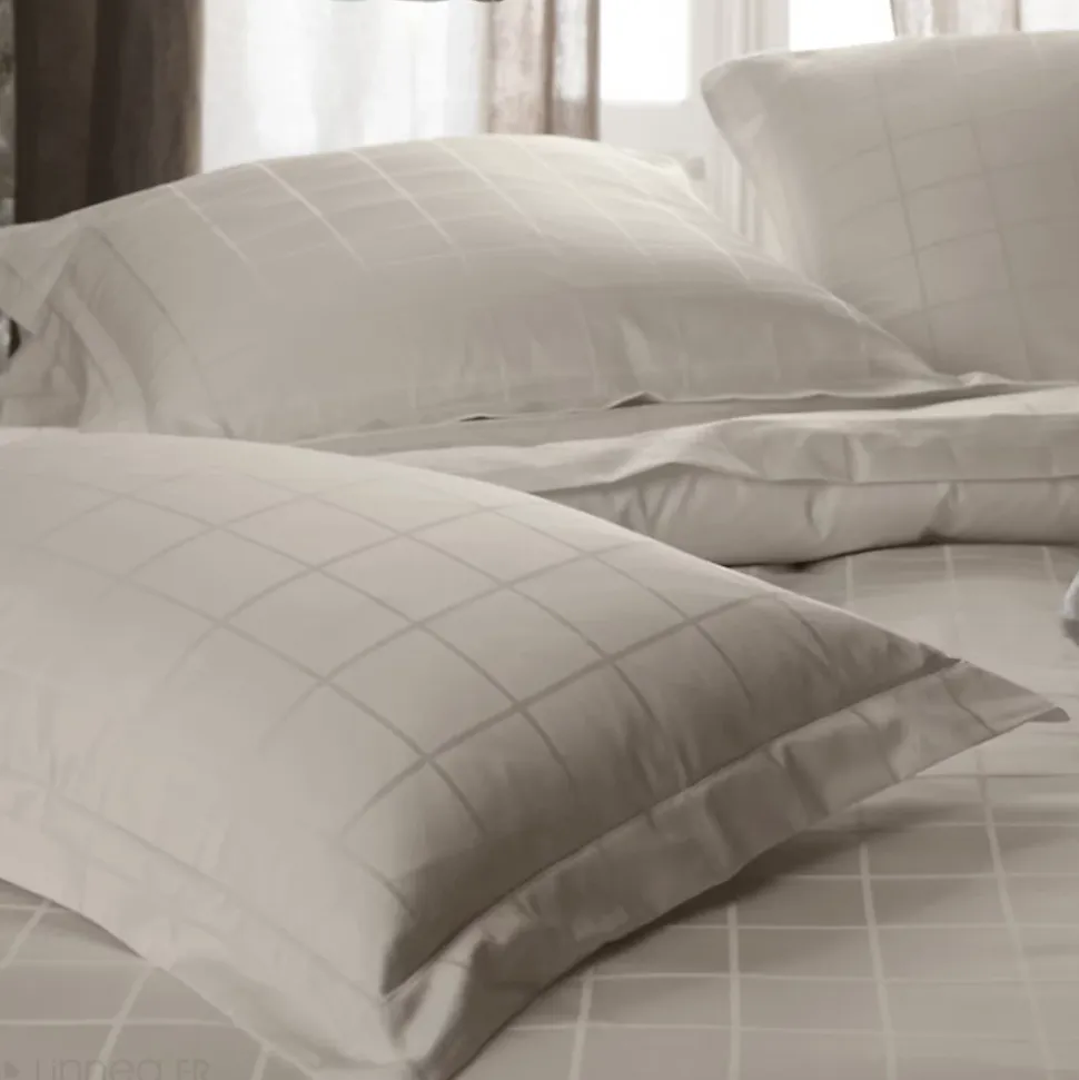 Housse de couette 280x240 cm satin CONCERTO carreaux beige Lin