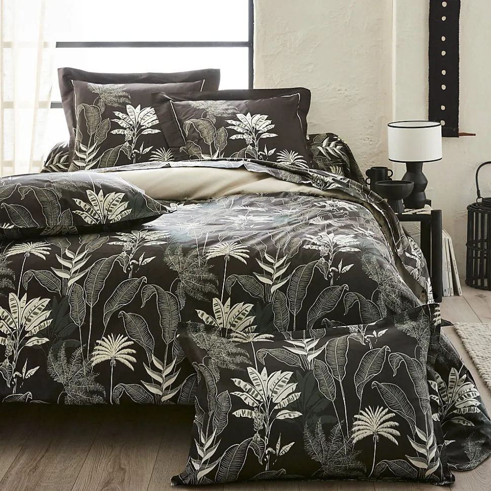 Housse de couette 200x200 cm satin de coton CAYENNE noir Ebène