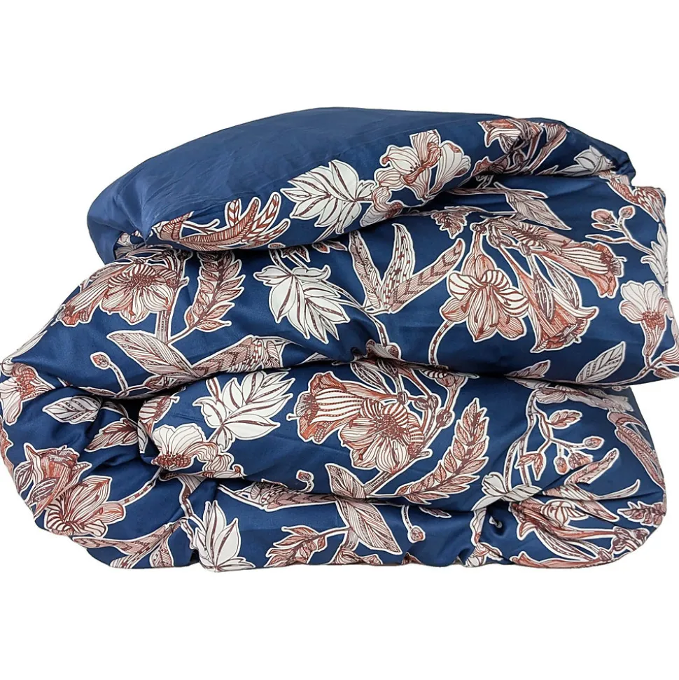 Housse de couette 240x220 cm satin de coton BOTANIC bleu Nuit