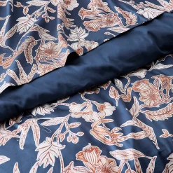 Housse de couette 240x220 cm satin de coton BOTANIC bleu Nuit