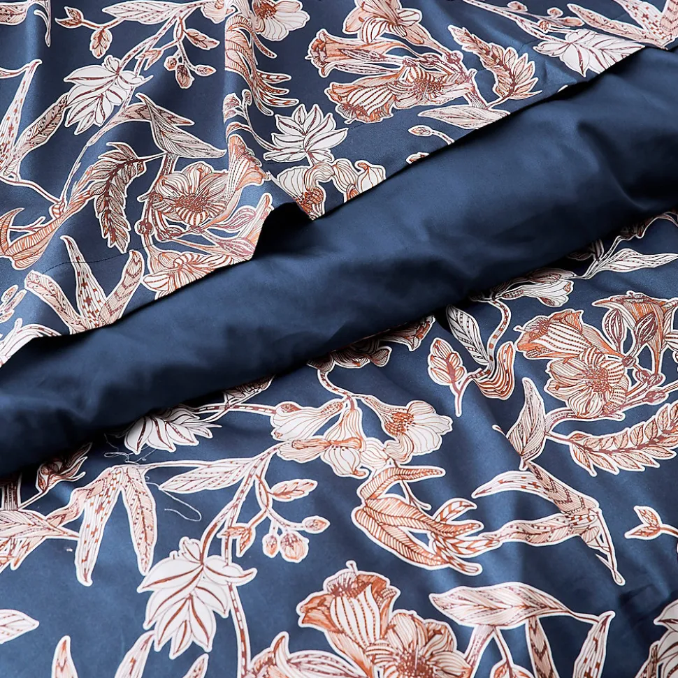 Housse de couette 240x220 cm satin de coton BOTANIC bleu Nuit