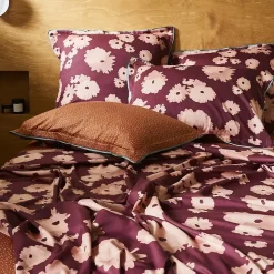 Housse de couette 140x200 cm satin de coton COUP DE FOUDRE Prune/caramel