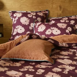 Housse de couette 140x200 cm satin de coton COUP DE FOUDRE Prune/caramel