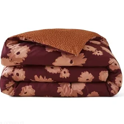 Housse de couette 140x200 cm satin de coton COUP DE FOUDRE Prune/caramel