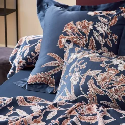 Housse de couette 260x240 cm satin de coton BOTANIC bleu Nuit