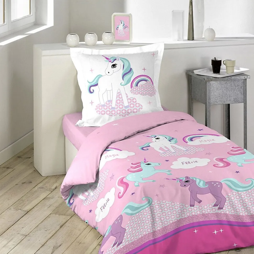 Housse de couette 140x200 Licorne + 1 taie coton