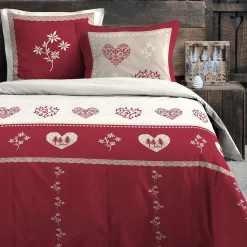 Housse de couette 240x220 MODANE ROUGE + 2 taies coton 57 fils